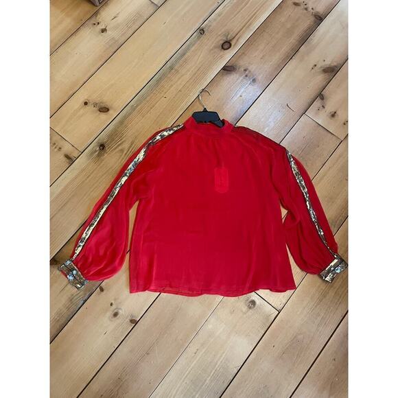 NWT! Vine & Love Red Sheer Top w/ sequins on arms. Great detail! Holiday. Size M - Picture 1 of 9